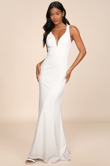 White Maxi Dress Mermaid Maxi Dress Sleeveless V-Neck Dress