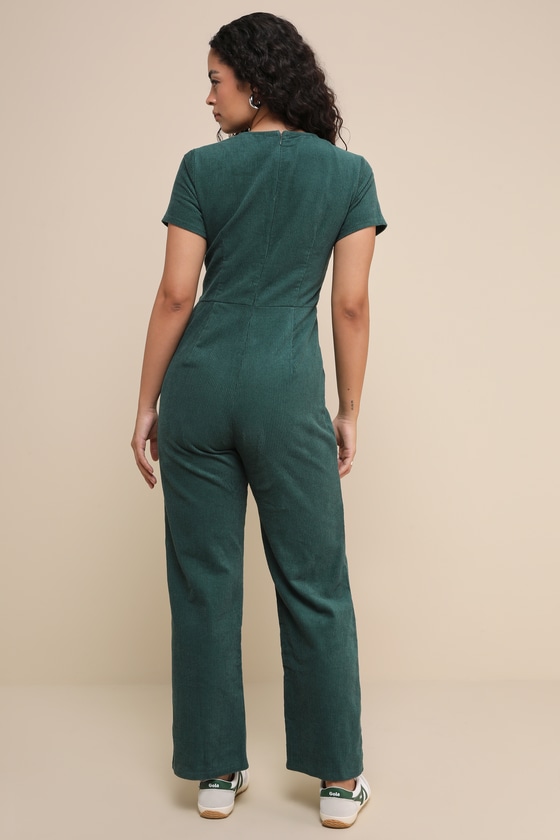 Green Jumpsuit With Lace Top And Short Sleeves main image 0