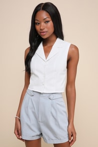 Sophisticated Preference Slate Blue Tailored High-Rise Shorts 1