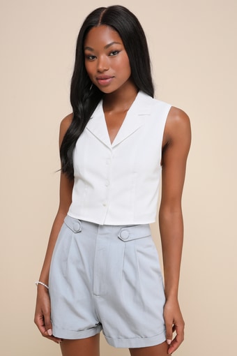 Sophisticated Preference Slate Blue Tailored High-Rise Shorts 1