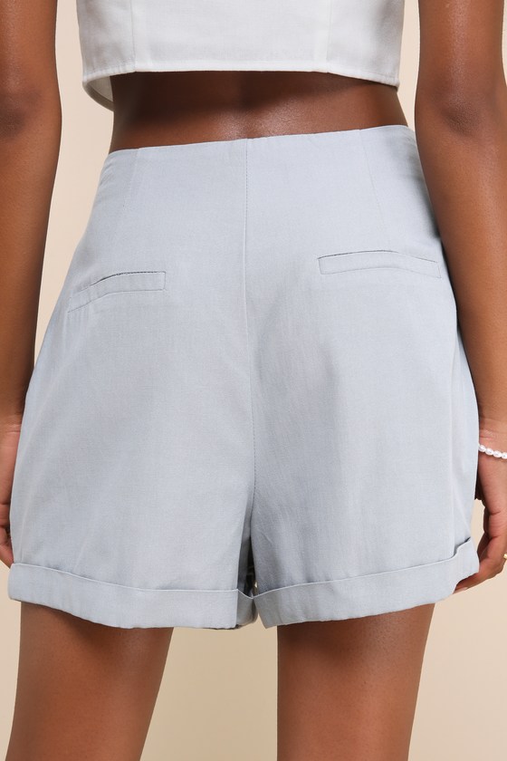 Lulus Sophisticated Preference Slate Blue Tailored High-rise Shorts In Slate Blue