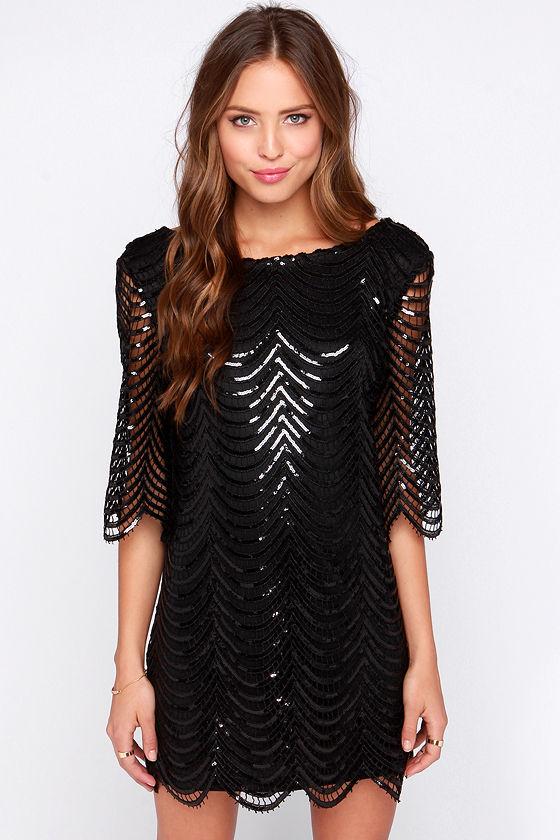 black sparkle shift dress