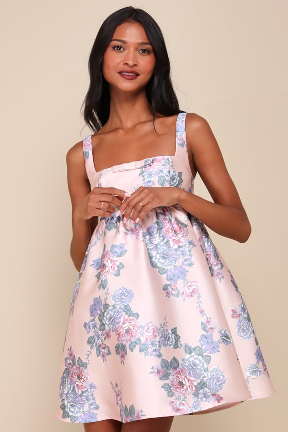 pink.nami　Airy Volume Sleeve Dress Elise pink bow-detail split-neck midi dress