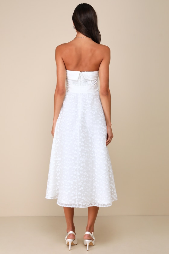 Shop Lulus Enviable Grace White Burnout Strapless Belted Midi Dress