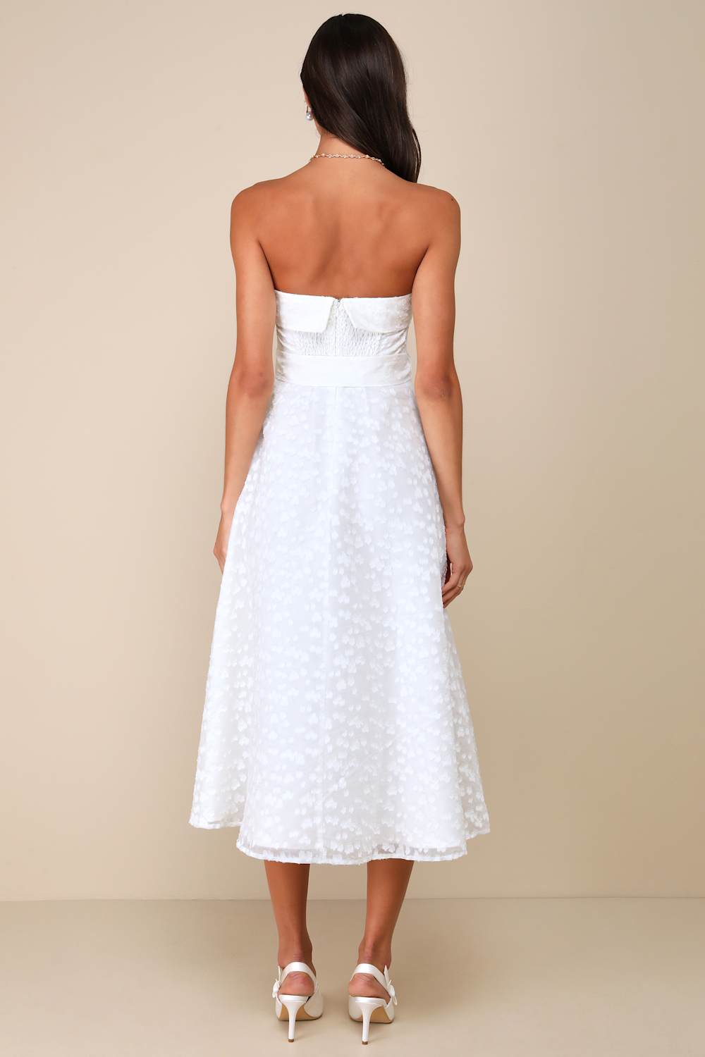 Enviable Grace White Burnout Strapless Belted Midi Dress