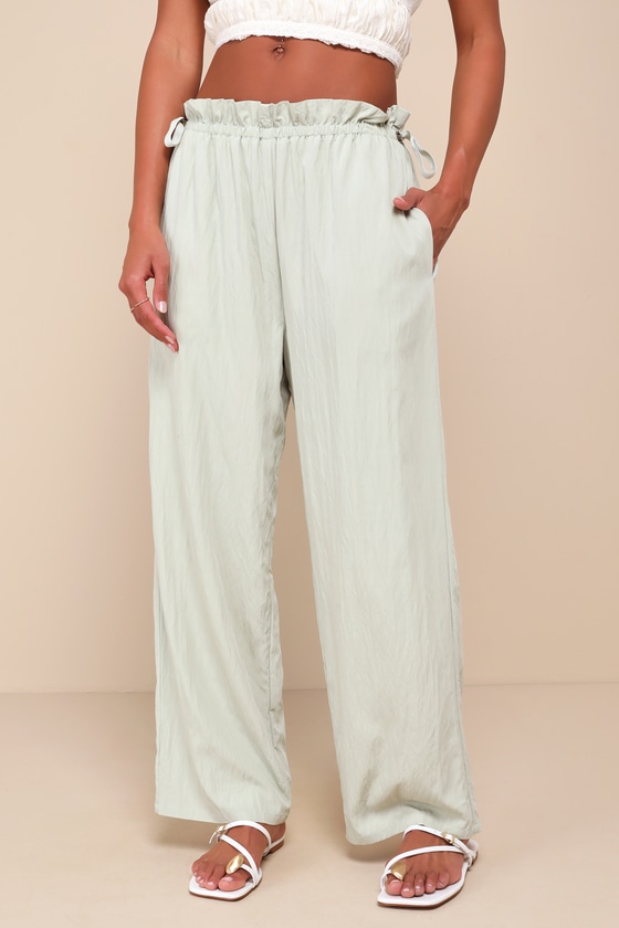LULUS SPORTY CHARISMA LIGHT SAGE GREEN DRAWSTRING TOGGLE PANTS