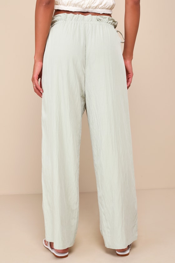 LULUS SPORTY CHARISMA LIGHT SAGE GREEN DRAWSTRING TOGGLE PANTS