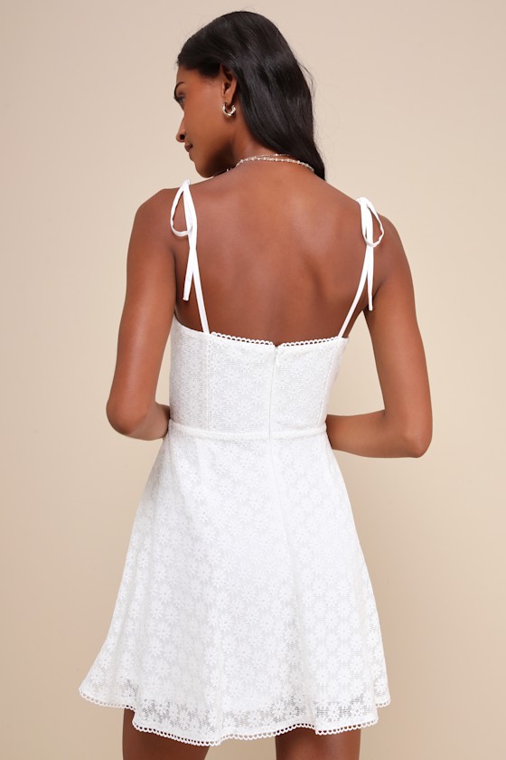Lulus Definitely Lovable White Crochet Lace Tie-strap Mini Dress In White