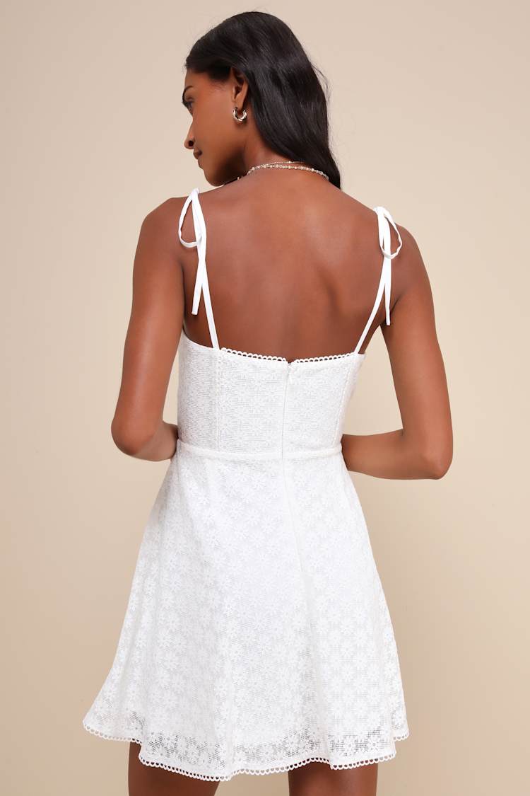 White Mini Dress - Crochet Lace Mini Dress - Tie-Strap Mini Dress - Lulus