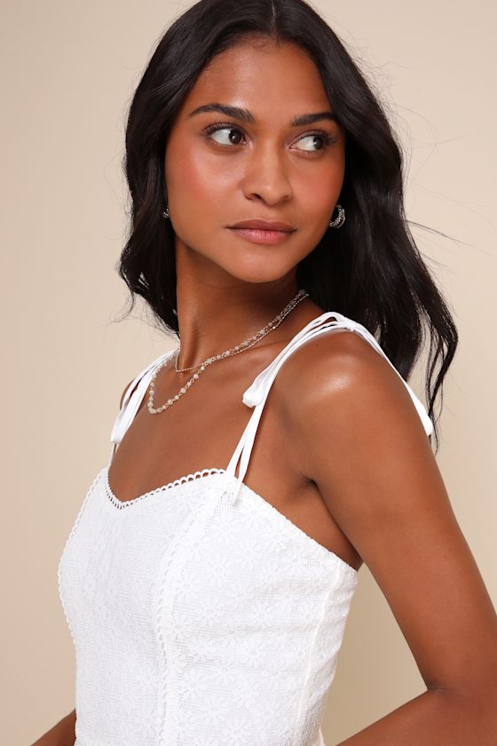 Lulus Definitely Lovable White Crochet Lace Tie-strap Mini Dress In White