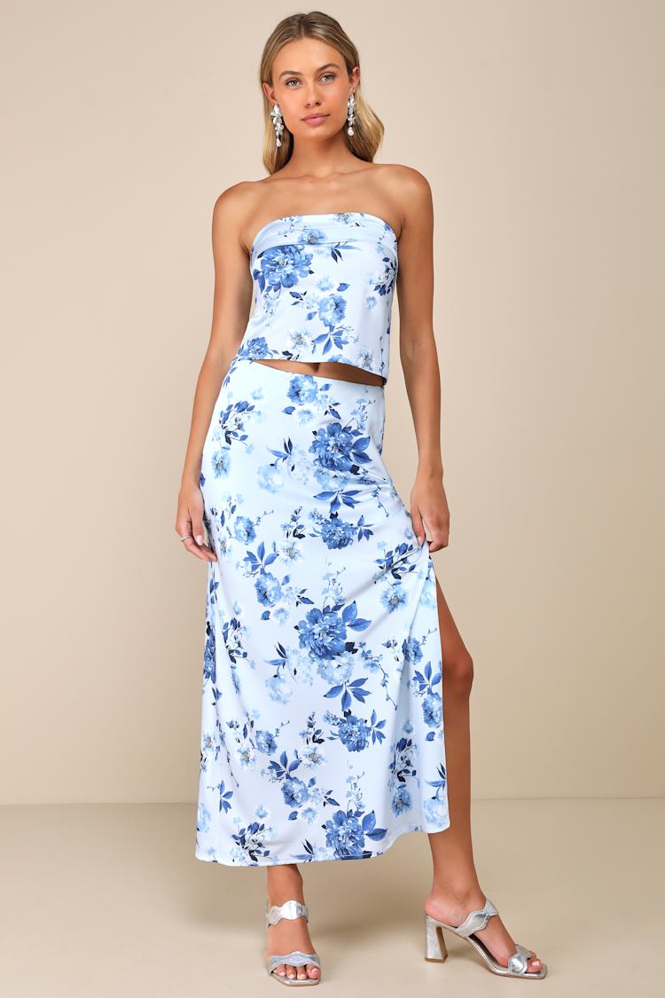 Light Blue Skirt - Floral Skirt - Floral Two-Piece Set - Skirt - Lulus