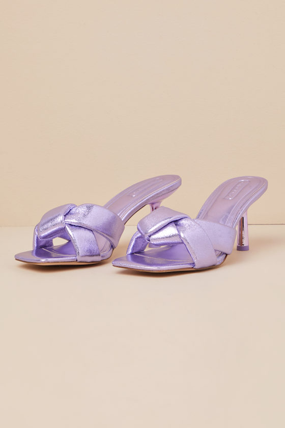 D'amelio Footwear Leenoa Lavender Metallic Knotted High Heel Slide Sandals In Purple