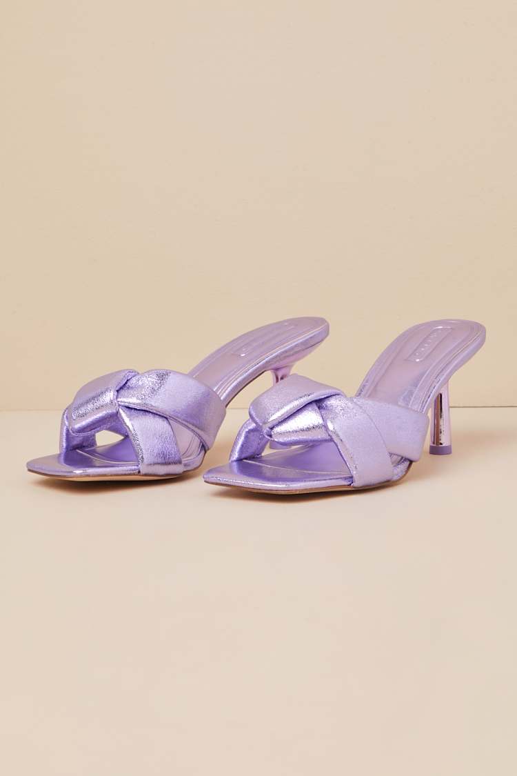 Leenoa Lavender Metallic Knotted High Heel Slide Sandals