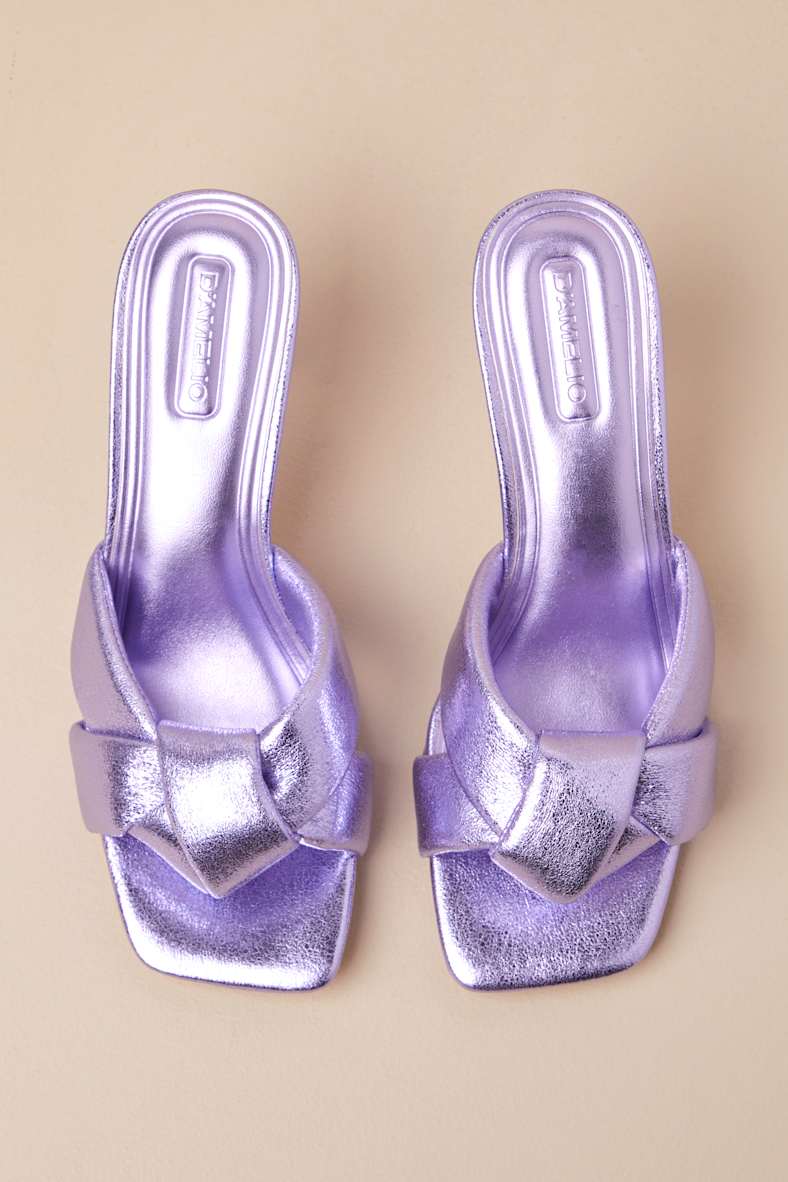 Leenoa Lavender Metallic Knotted High Heel Slide Sandals