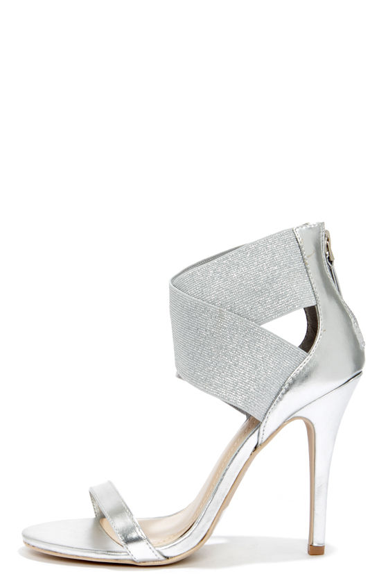 silver two strap heels