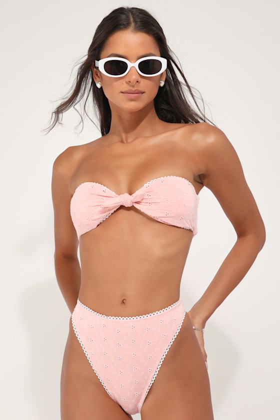 Dippin Daisys Piper Light Pink Eyelet Cheeky High-waisted Bikini Bottoms In Light Pink