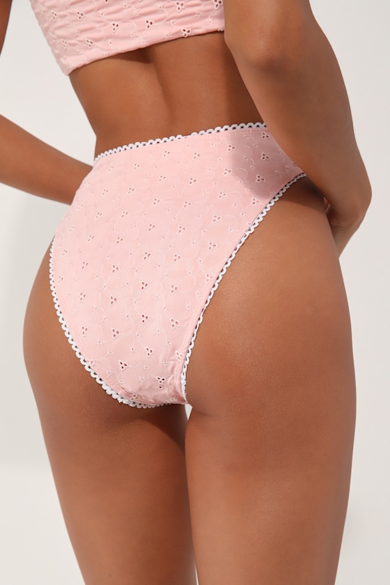 Dippin Daisys Piper Light Pink Eyelet Cheeky High-waisted Bikini Bottoms In Light Pink