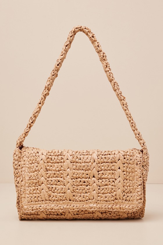 Beige Woven Shoulder Bag - Rectangular Straw Bag - Shoulder Bag - Lulus