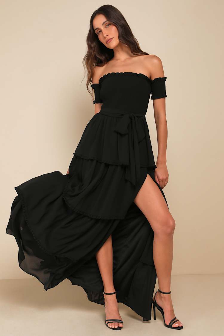Black OTS Dress - Smocked Tiered Dress - Ruffled Maxi Dress - Lulus