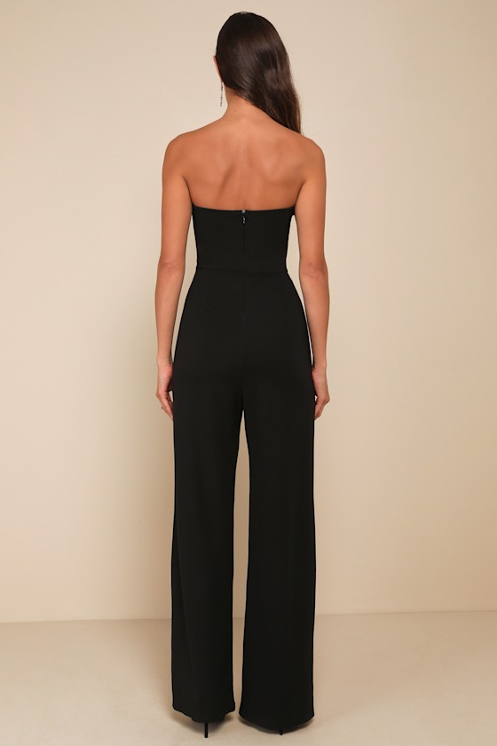 Lulus Deeply Sophisticated Black Strapless Wide-leg Jumpsuit In Black