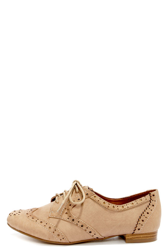 Cute Beige Flats LaceUp Shoes Oxford Flats 48.00 Lulus