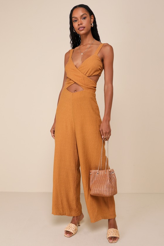 Light Brown Jumpsuit - Tie-Back Jumpsuit - Wide-Leg Jumpsuit - Lulus