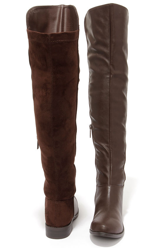 brown over the knee heel boots