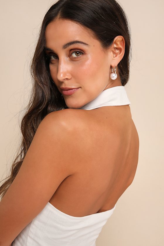 Lulus Sophisticated Summer Ivory Button-up Collared Vest Halter Top In Ivory