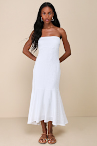 Darling Ways White Textured Strapless Midi Dress 2