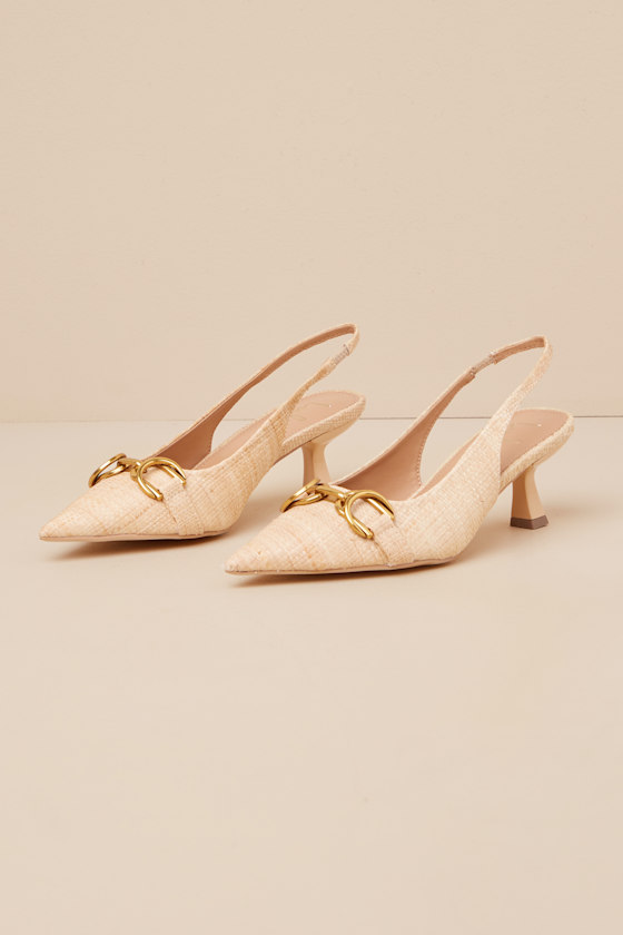 Natural Pumps - Woven Raffia Slingback Pumps - Horsebit Pumps - Lulus