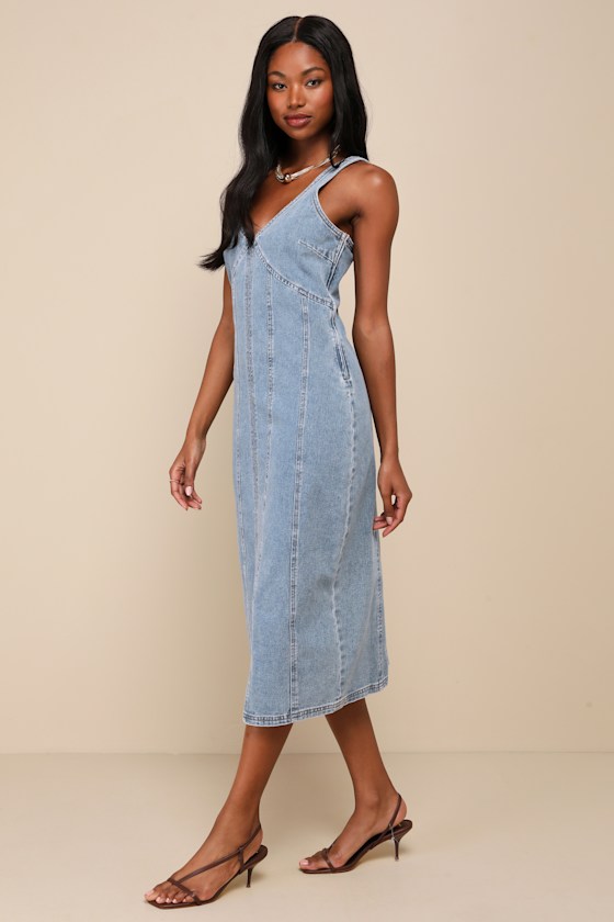 Covetable Sweetie Medium Wash Denim Sleeveless Midi Dress 2