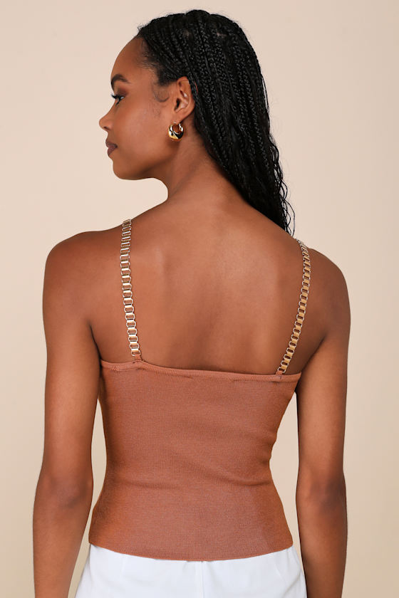 Intentionally Chic Light Brown Sweater Knit Chain Strap Tank Top 2