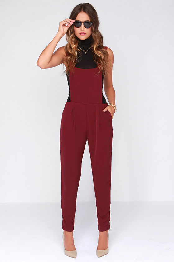 Say Your Piece Burgundy Overalls