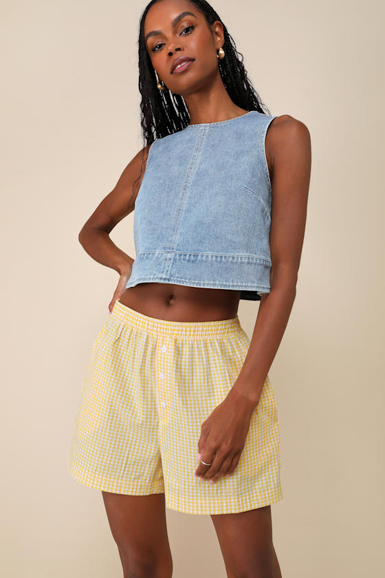 Comfy Season Yellow and White Gingham Boxer-Style Shorts 4