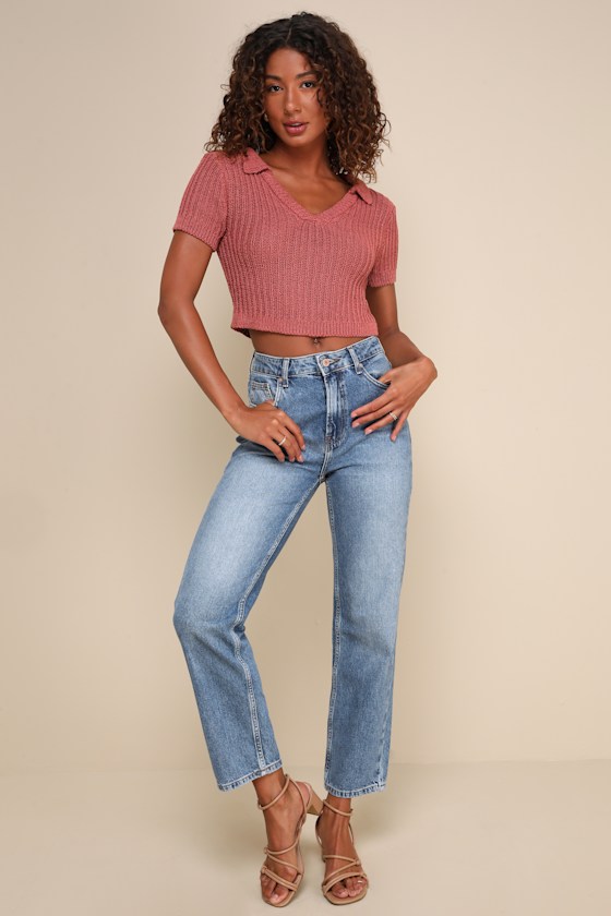 Rust Lace-Sleeve Top – Small main image 0
