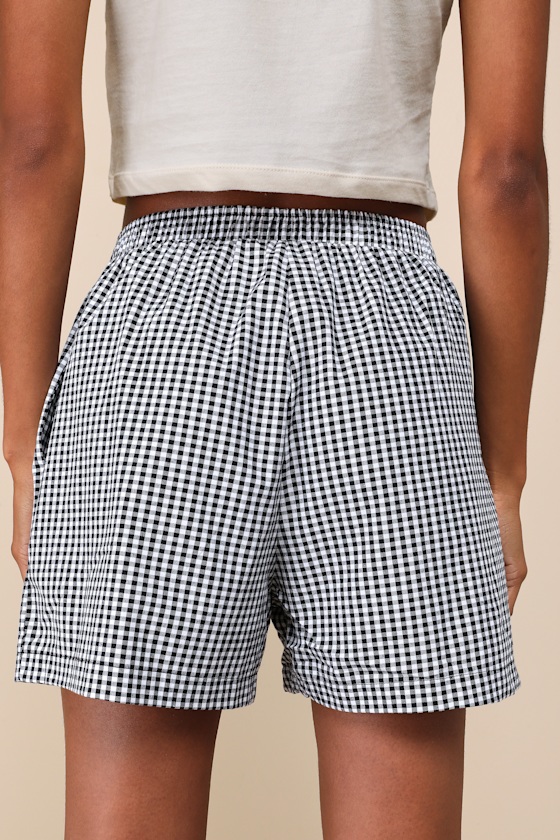 LULUS COMFY SEASON BLACK AND WHITE GINGHAM BOXER SHORTS