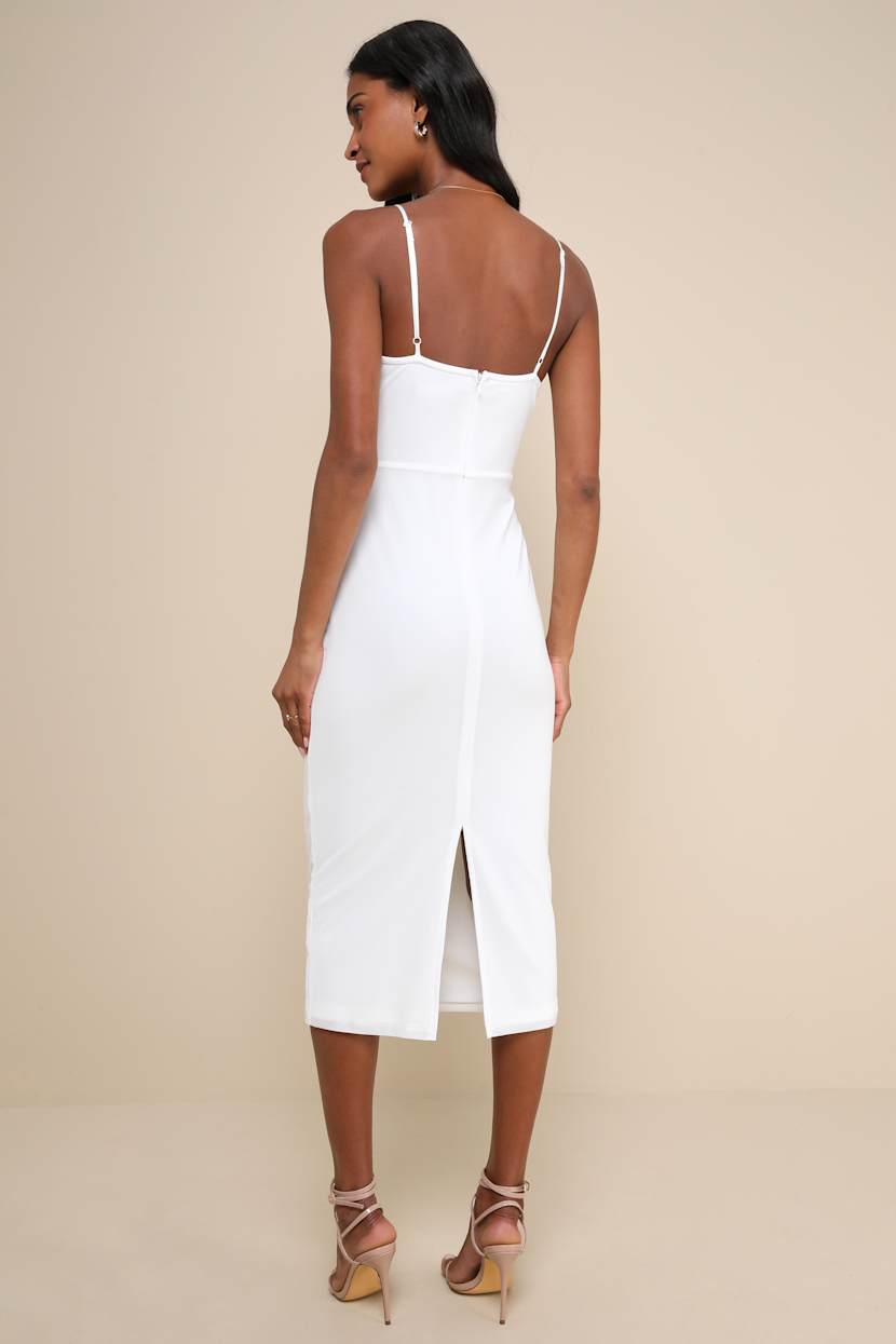 White Bustier Dress - Sexy Bodycon Dress - Ruched Midi Dress - Lulus