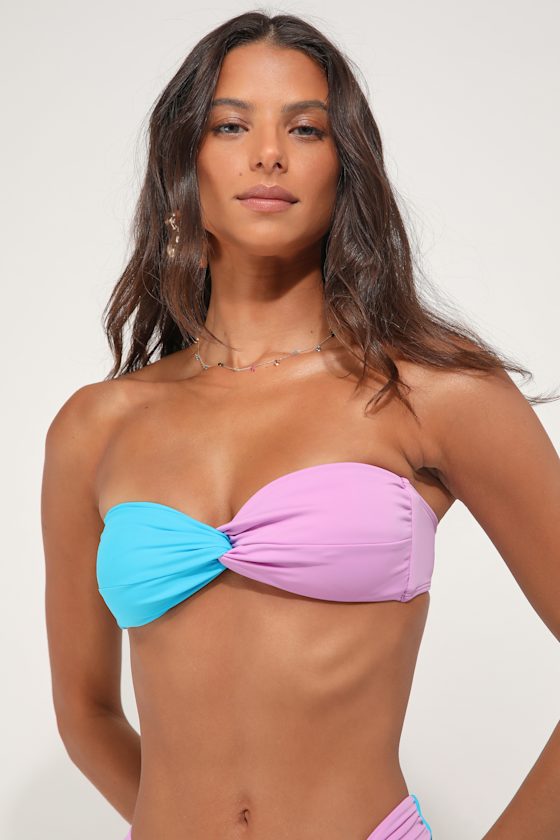 LULUS PARADISE AWAITS LAVENDER AND TEAL COLOR BLOCK BIKINI TOP