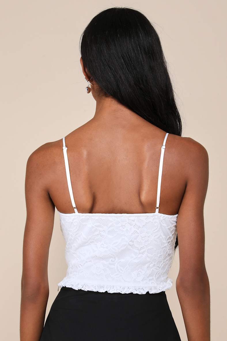Adorably Enticing White Lace Bustier Cropped Tank Top