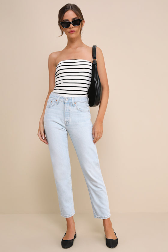 501 Original Fit Light Wash Cropped Lightweight Denim Jeans 2