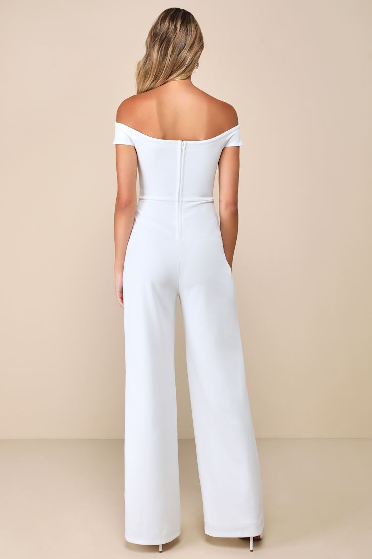 Stunning Existence White Off-the-Shoulder Knot-Front Jumpsuit