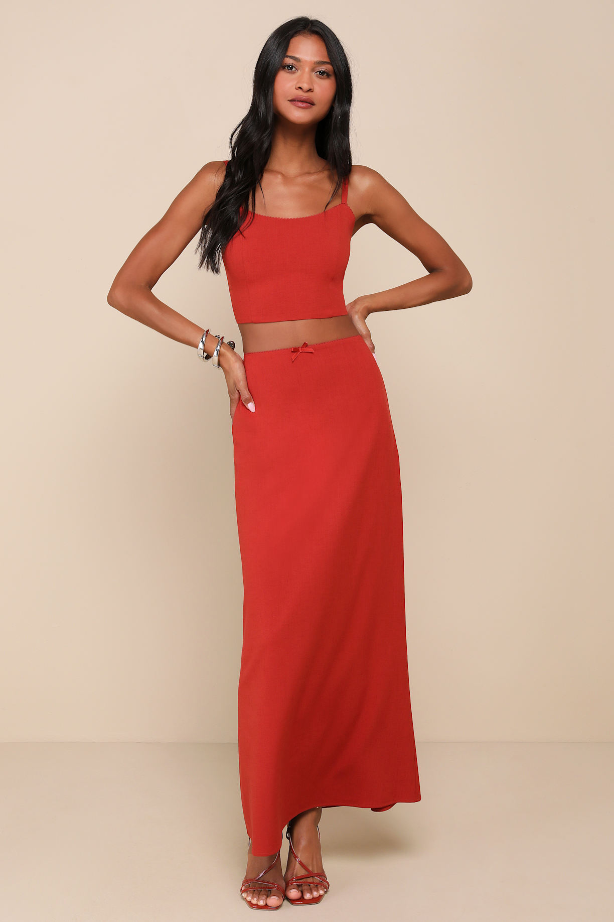 Romance in Rome Terracotta Lace-Up Two-Piece Maxi Dress