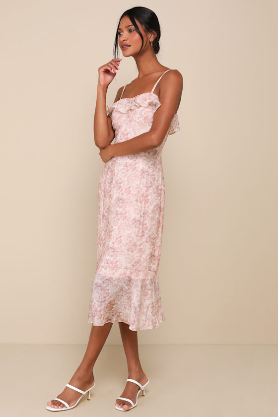 Cherished Sweetheart Dusty Pink Floral Bustier Midi Dress 3