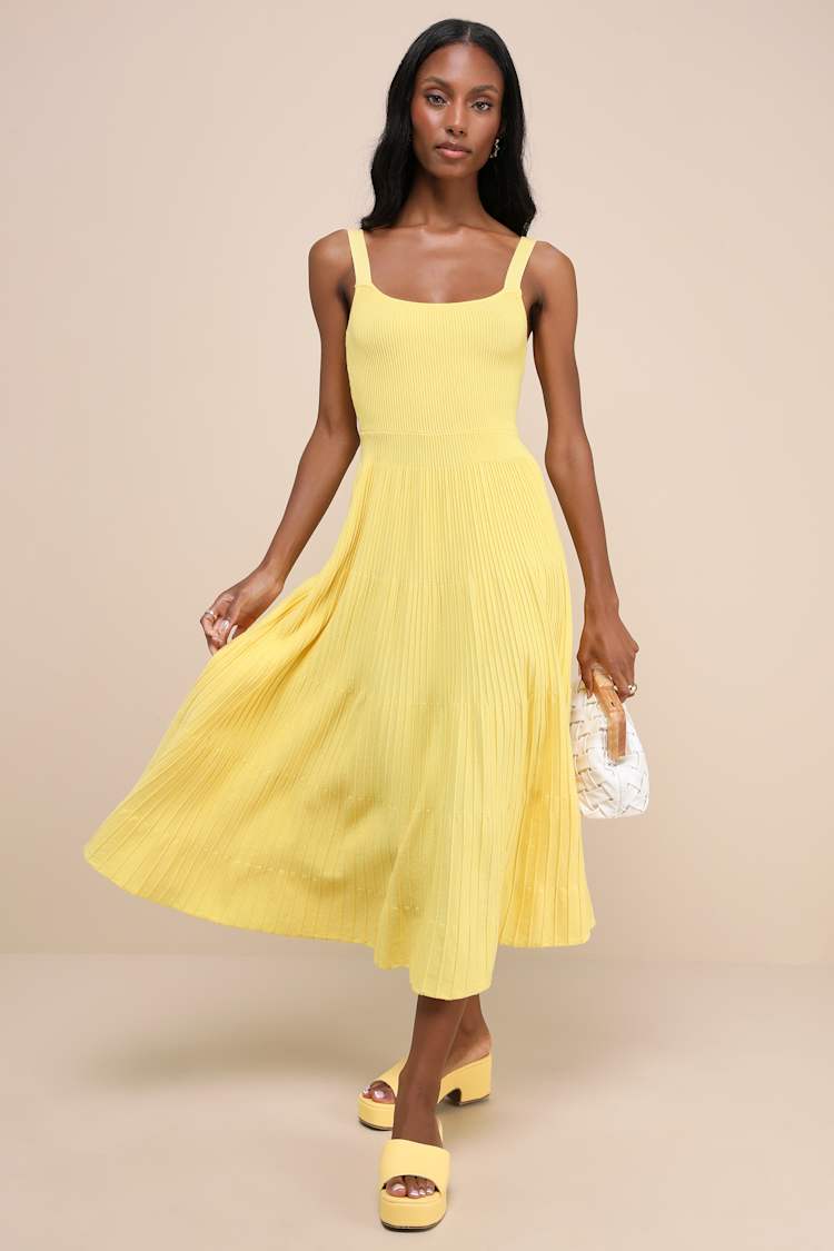 Yellow Sweater Dress - Yellow Midi Dress - Tiered Midi Dress - Lulus