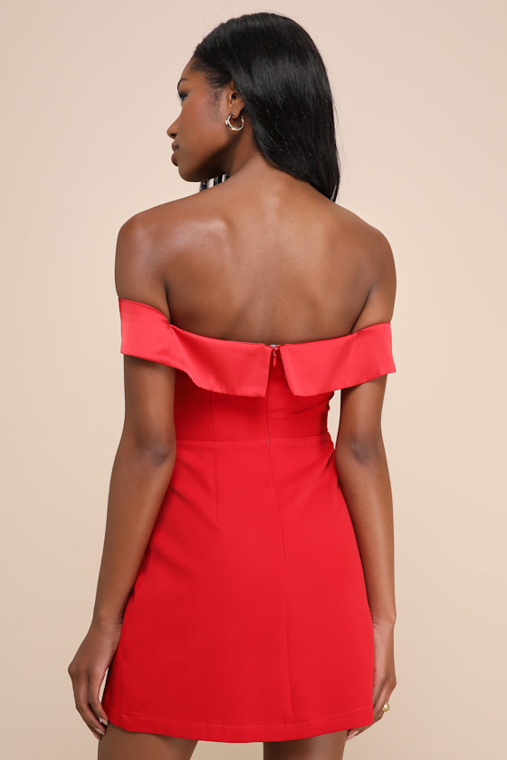 Lulus Truly Enticing Red Off-the-shoulder Mini Dress In Red