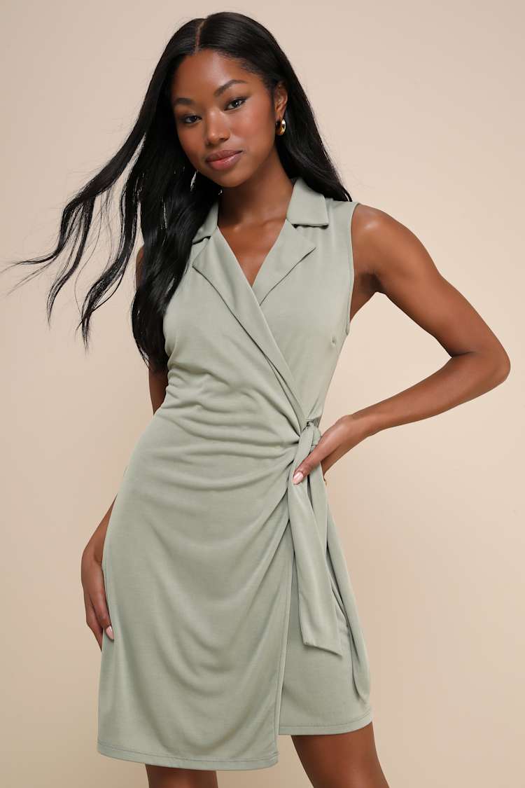 slim fit dress slacks Bebe Satin Cowl Neck Wrap Dress Forest Green main image 0