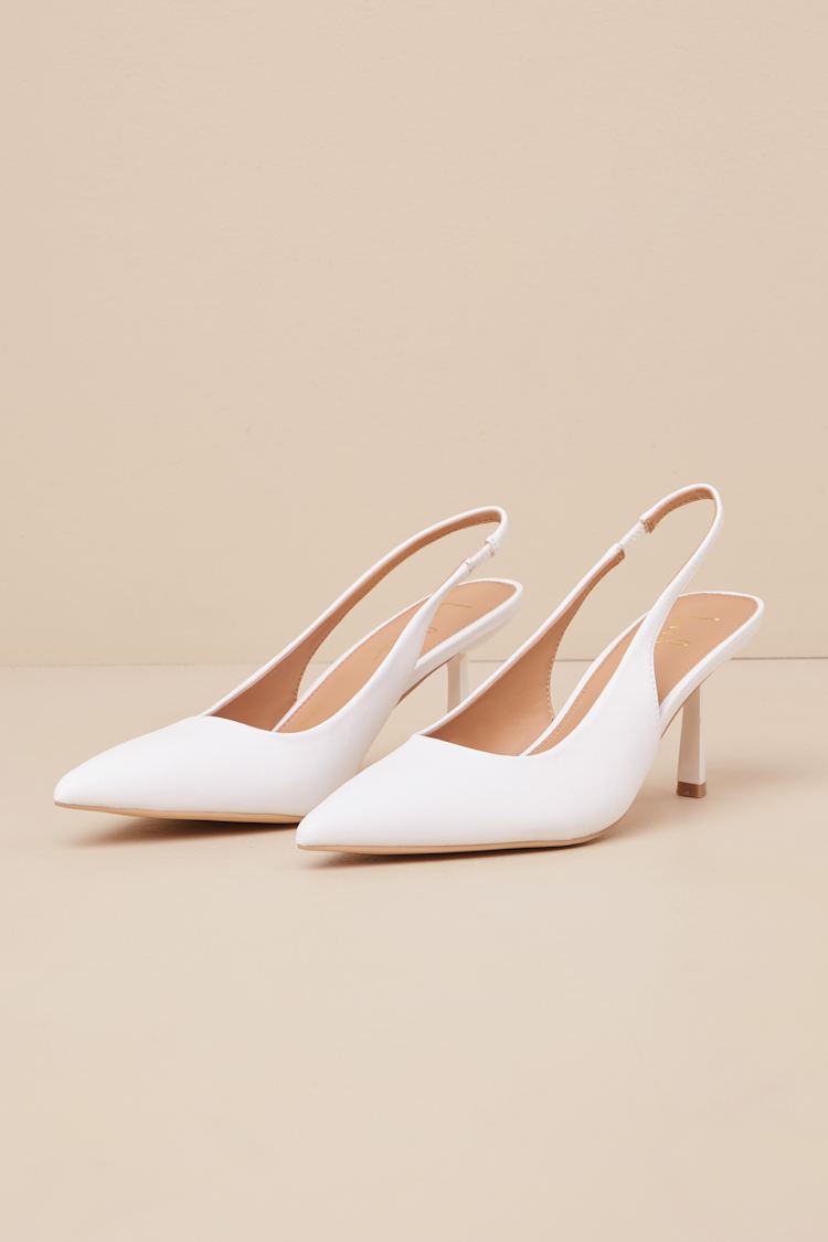Cambrea White Pointed-Toe Slingback Pumps