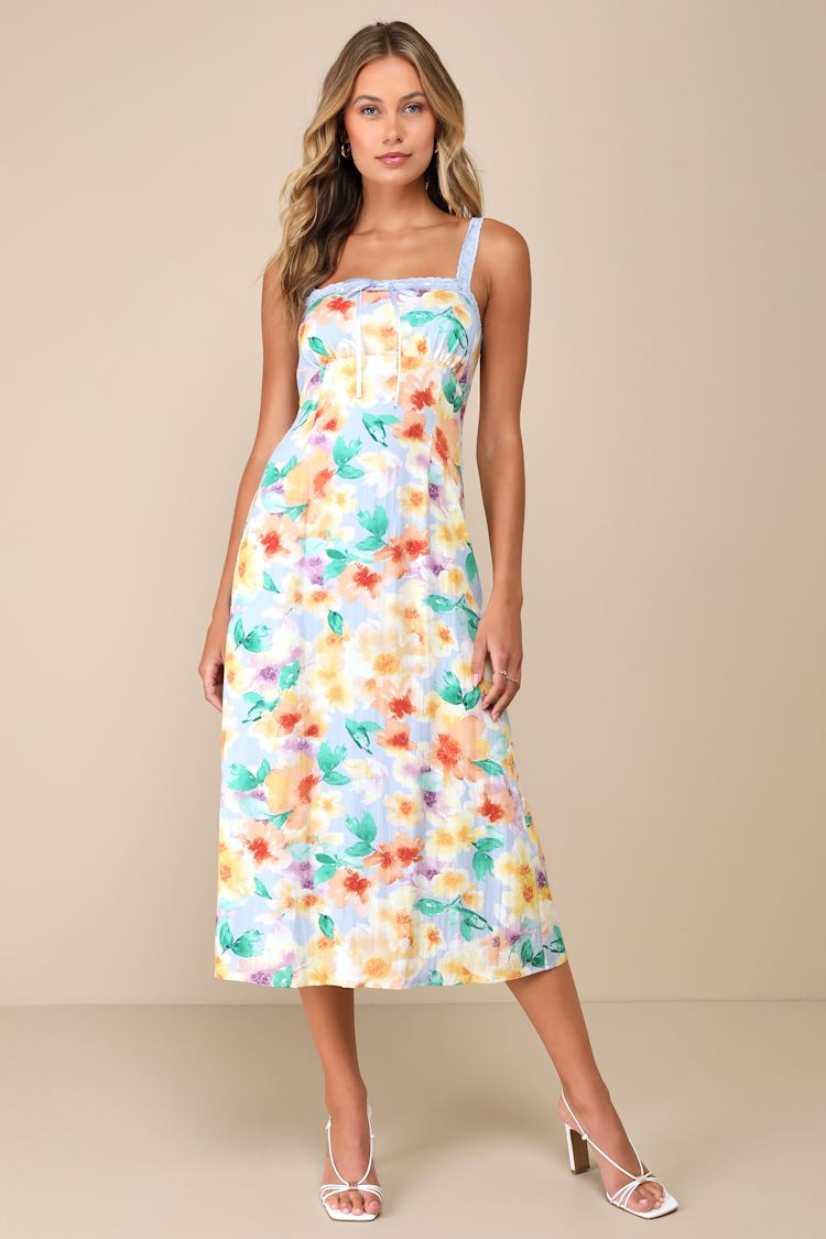 knee length dresses for ladies Ruffle Detail Empire Waist Midi Dress