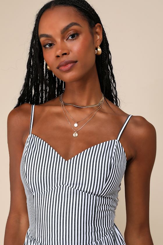 Lulus Iconic Sweetie Ivory Striped Poplin V-neck Sleeveless Romper In Ivory