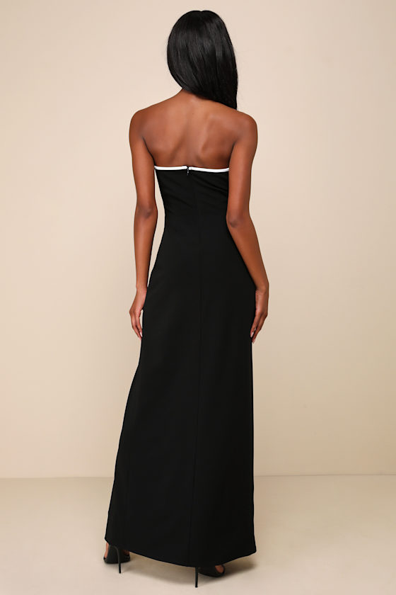 Chicly Endearing Black and White Strapless Column Maxi Dress 5